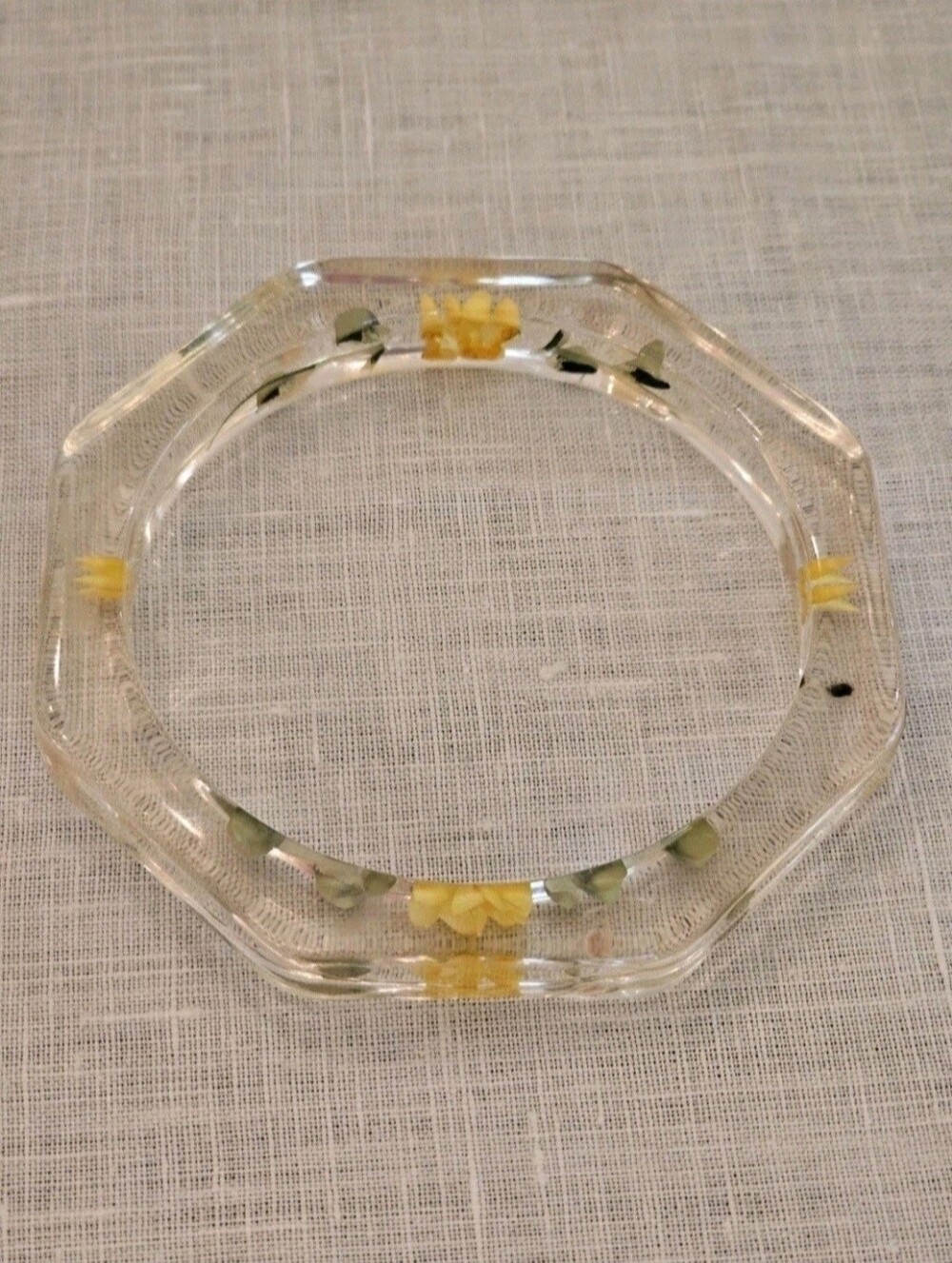 VTG Geometric Octagon Lucite Pressed Flower Botanical Terrarium Bangle Bracelet